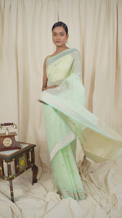 Sea Green Organza Banarasee Handwoven Saree