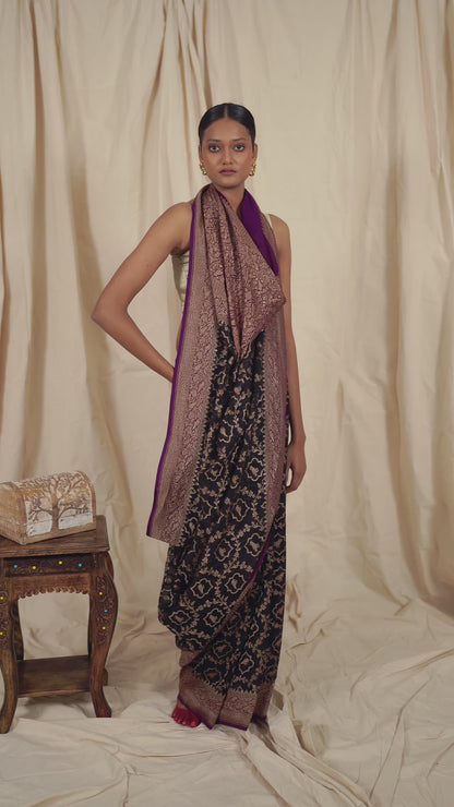 Black Khaddi Georgette Banarasi Saree