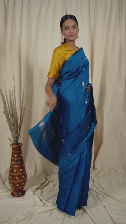 Midnight Blue Soft Silk Handwoven Banarasi Saree