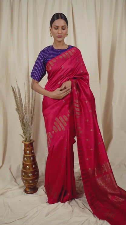 Red Raw Silk Handwoven Banarasee Saree