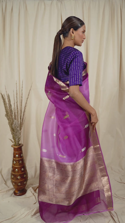 Purple Organza Handwoven Banaras Saree