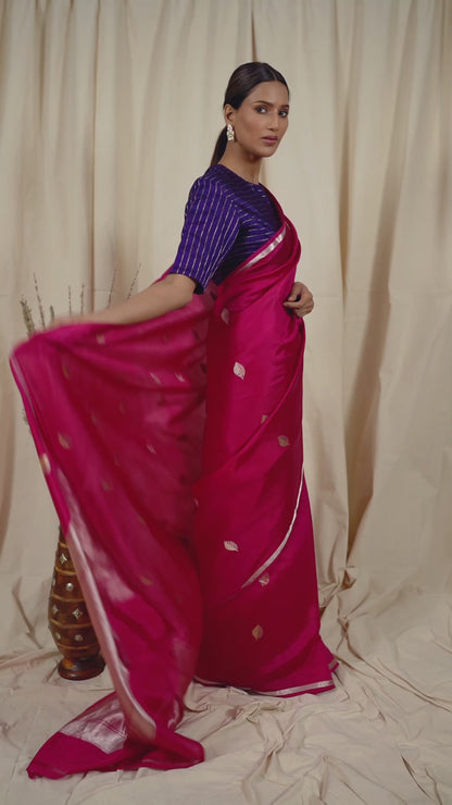 Raani Pink Soft Silk Handwoven Banarasi Saree