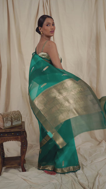 Electric Blue Organza Handwoven Banaras Saree