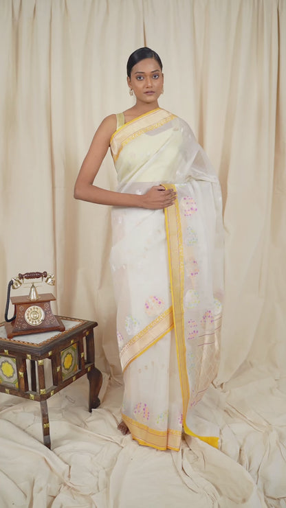 White Organza Handwoven Banaras Saree
