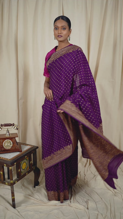 Wine Crepe Silk Banarasi Saree