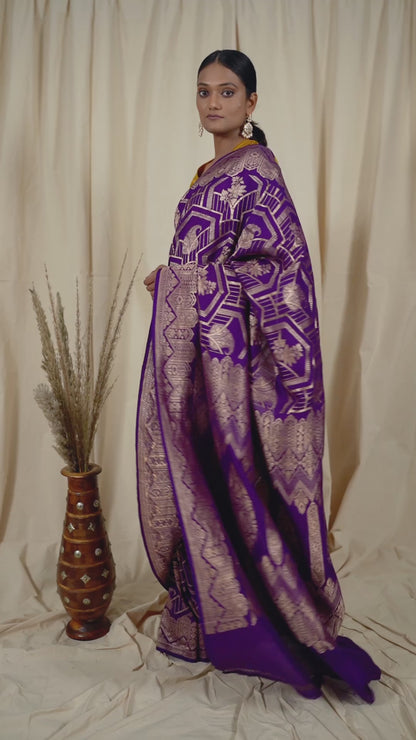 Magenta Tussar Georgette Banarasi Handwoven Saree