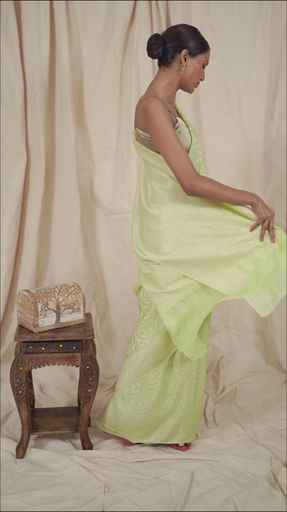 Pastel Sea Green Crepe Silk Handwoven Banarasee Saree