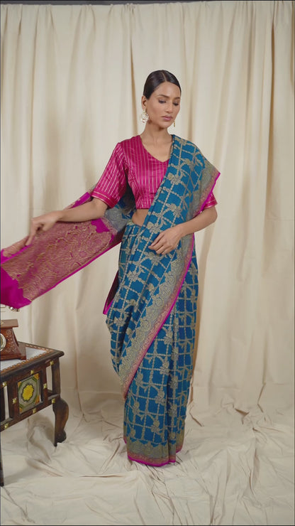 Midnight Blue Khaddi Georgette Handwoven Banaras Saree