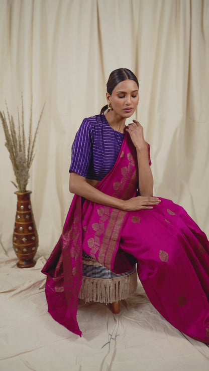 Raani Pink Raw Silk Handwoven Banarasee Saree