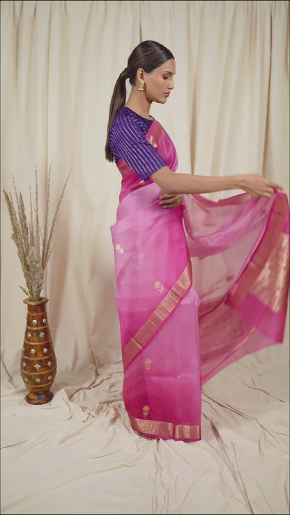 Pink Organza Silk Handwoven Banaras Saree