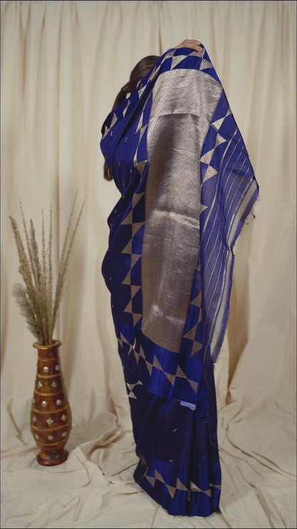 Navy Blue Soft Silk Handwoven Banaras Saree