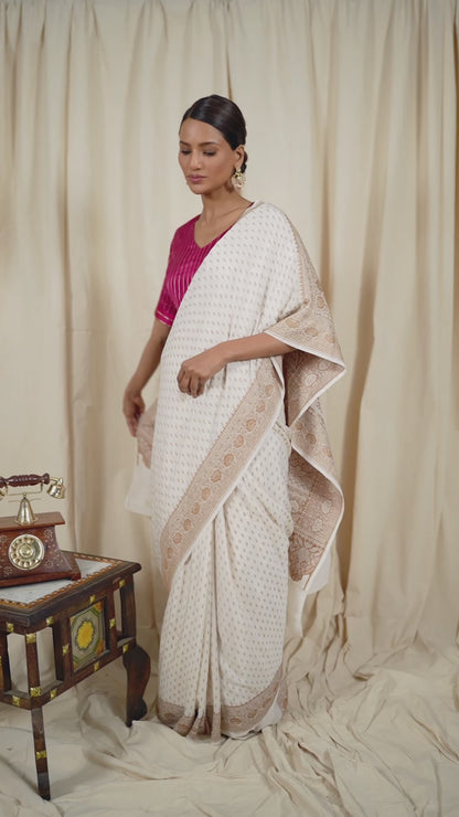 Off White Banarasee Handwoven Saree