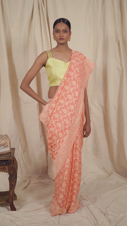Peach Khaddi Georgette Banarasi Saree