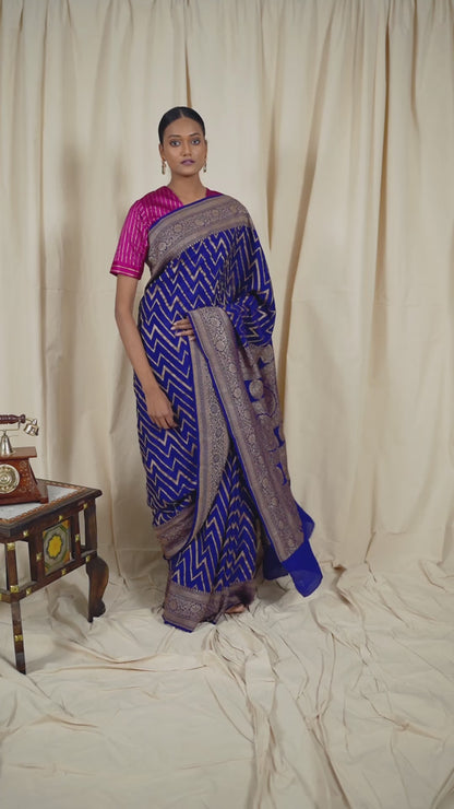 Navy Blue Banarasee Handwoven Saree