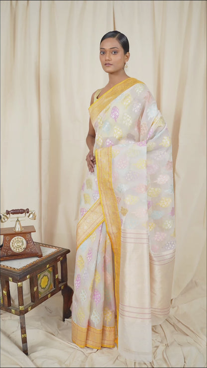 Off White Organza Silk Handwoven Banaras Saree