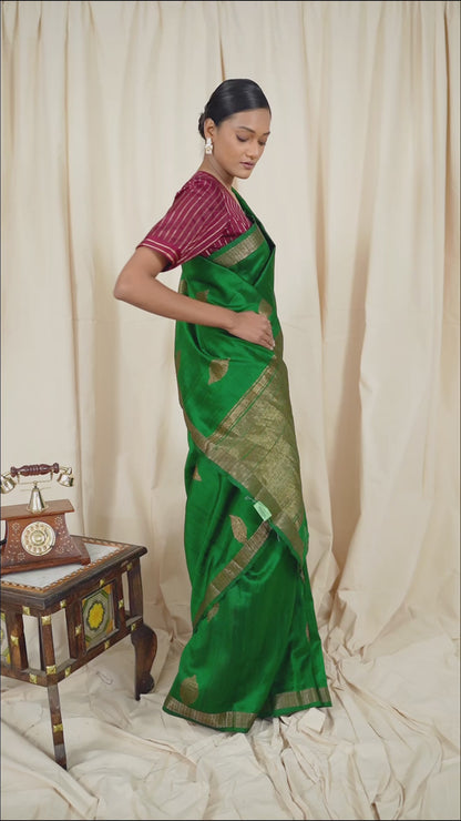 Pink Tussar Silk Handwoven Banaras Saree
