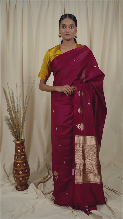 Maroon Soft Silk Handwoven Banaras Saree
