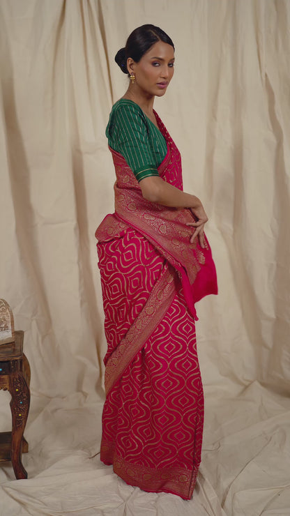 Red Crepe Silk Banarasi Saree