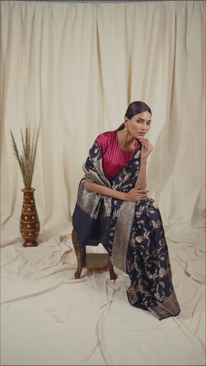 Black Tussar Georgette Handwoven Banaras Saree